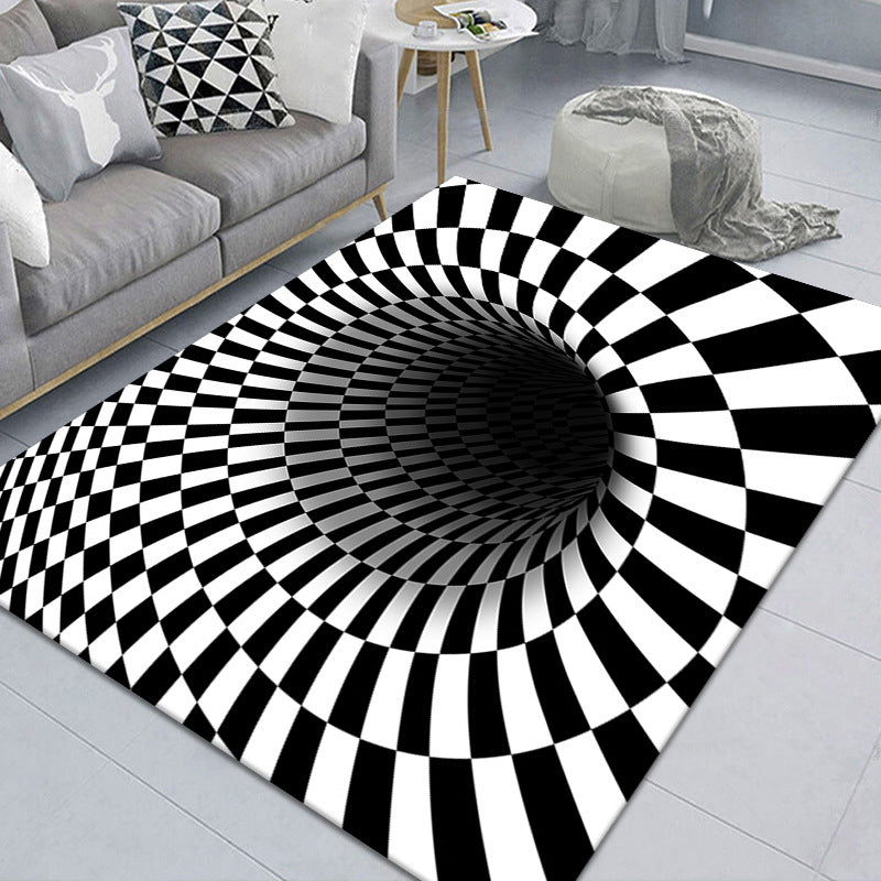 BowLift | Modern Brain Deception 3D Carpet Black Synthetic Area Rug Machine Washable Stain Resistant Non-Slip Rug for Living Room