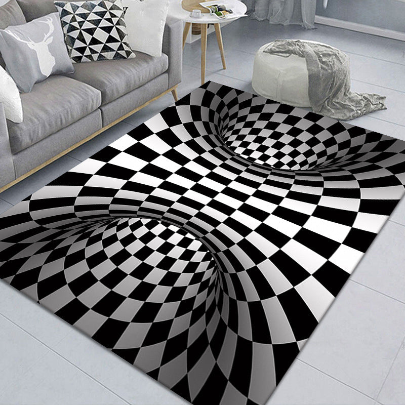 BowLift | Modern Brain Deception 3D Carpet Black Synthetic Area Rug Machine Washable Stain Resistant Non-Slip Rug for Living Room
