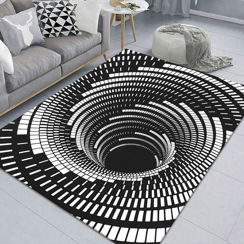 BowLift | Modern Brain Deception 3D Carpet Black Synthetic Area Rug Machine Washable Stain Resistant Non-Slip Rug for Living Room
