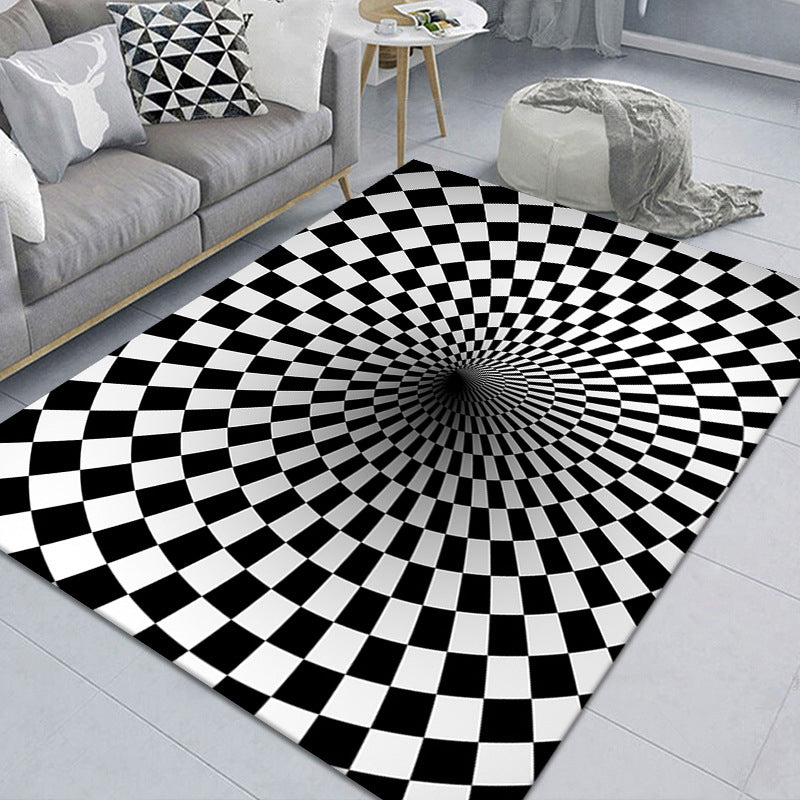 BowLift | Modern Brain Deception 3D Carpet Black Synthetic Area Rug Machine Washable Stain Resistant Non-Slip Rug for Living Room