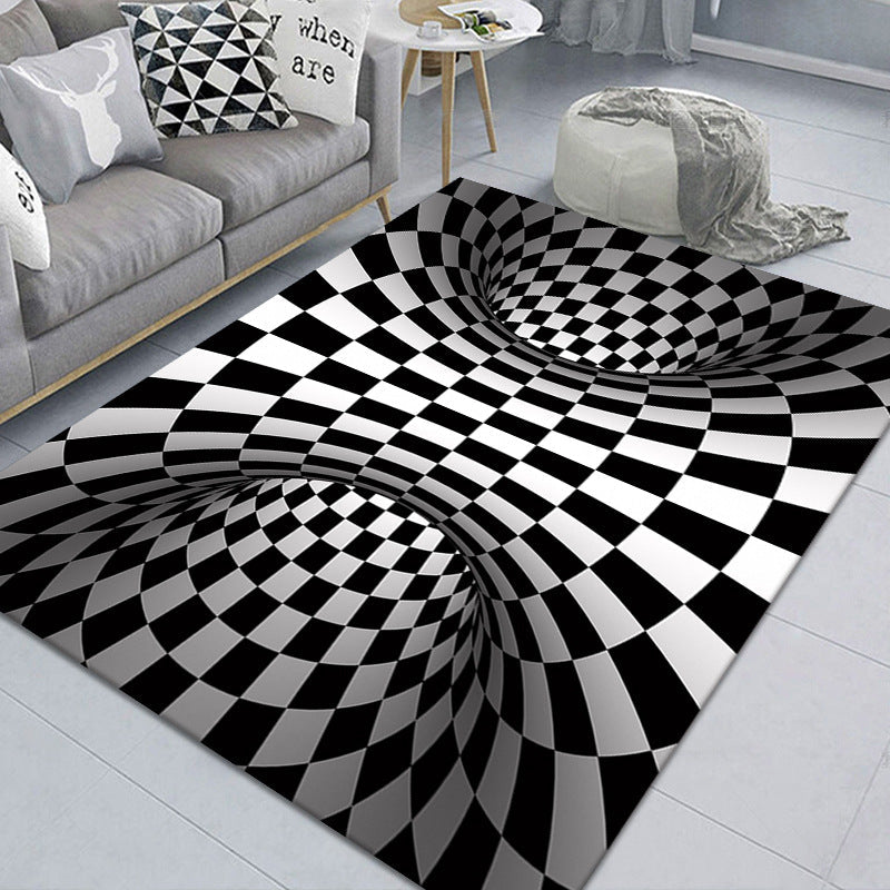BowLift | Modern Brain Deception 3D Carpet Black Synthetic Area Rug Machine Washable Stain Resistant Non-Slip Rug for Living Room