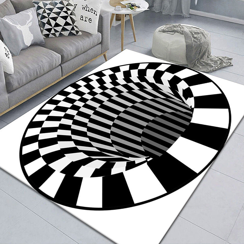 BowLift | Modern Brain Deception 3D Carpet Black Synthetic Area Rug Machine Washable Stain Resistant Non-Slip Rug for Living Room