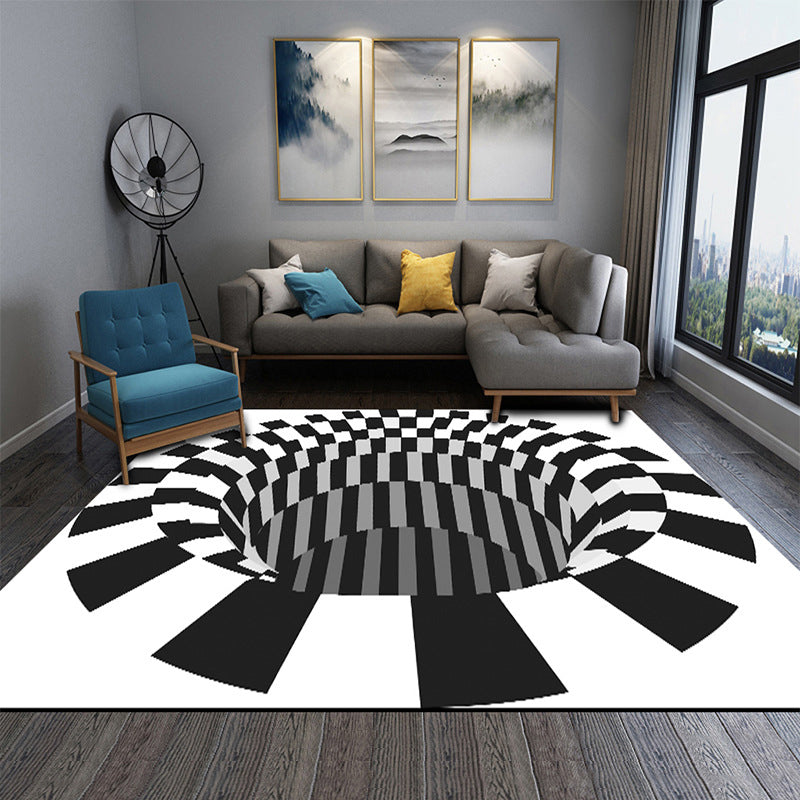 BowLift | Interesting Novelty Dress Black-White 3D Illusion Checkered Fleece Stain-Resistant Pet-Friendly Anti-Slip Background Rug for Bedroom