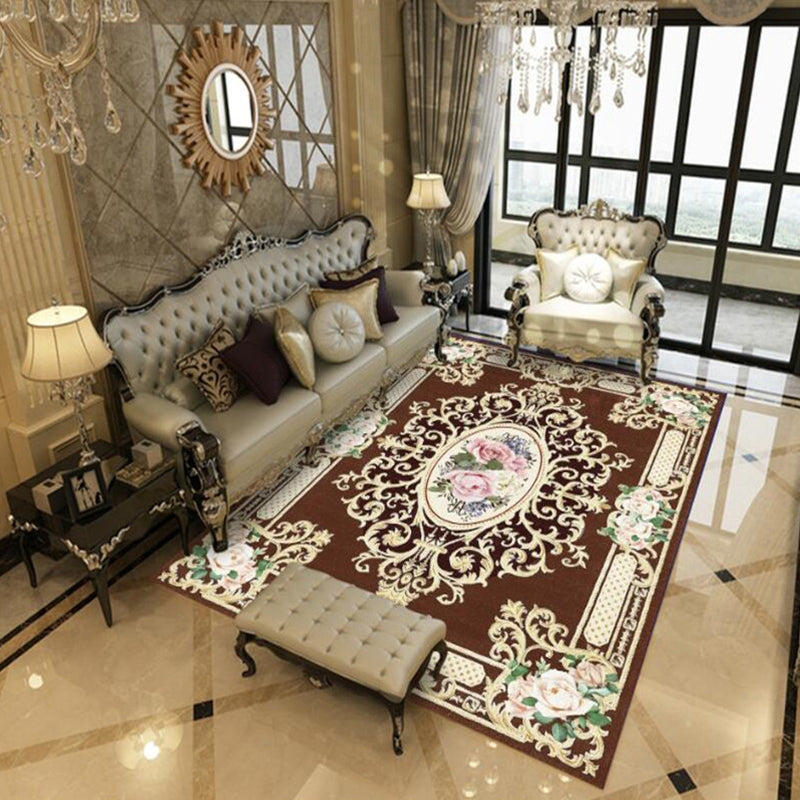 BowLift | Beautiful Peony Print Rug Multicolor Classic Rug Polypropylene Non-slip Machine Washable Stain Resistant Rug for the Room