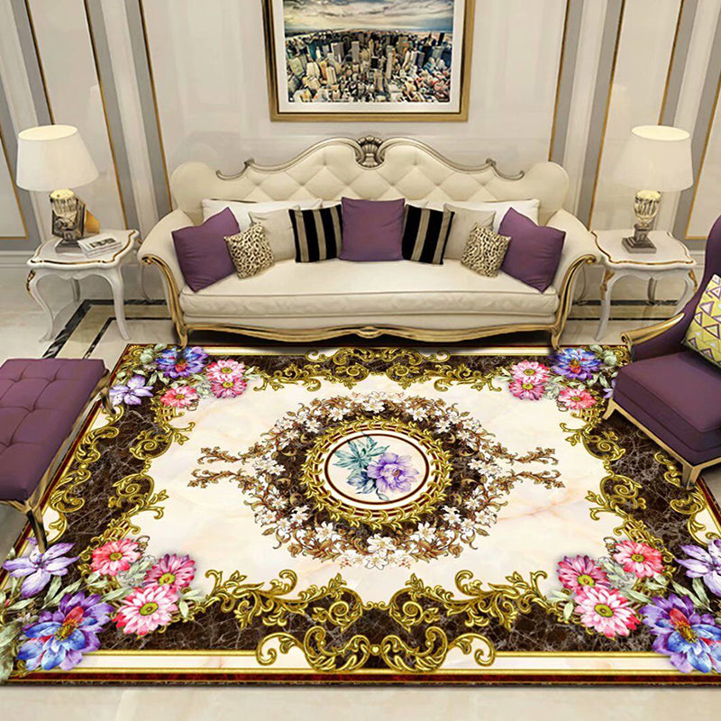 BowLift | Grandeur Multicolored Victorian Carpet Polyester Floral Pattern Carpet Pet Friendly Washable Non-Slip Carpet for Living Room