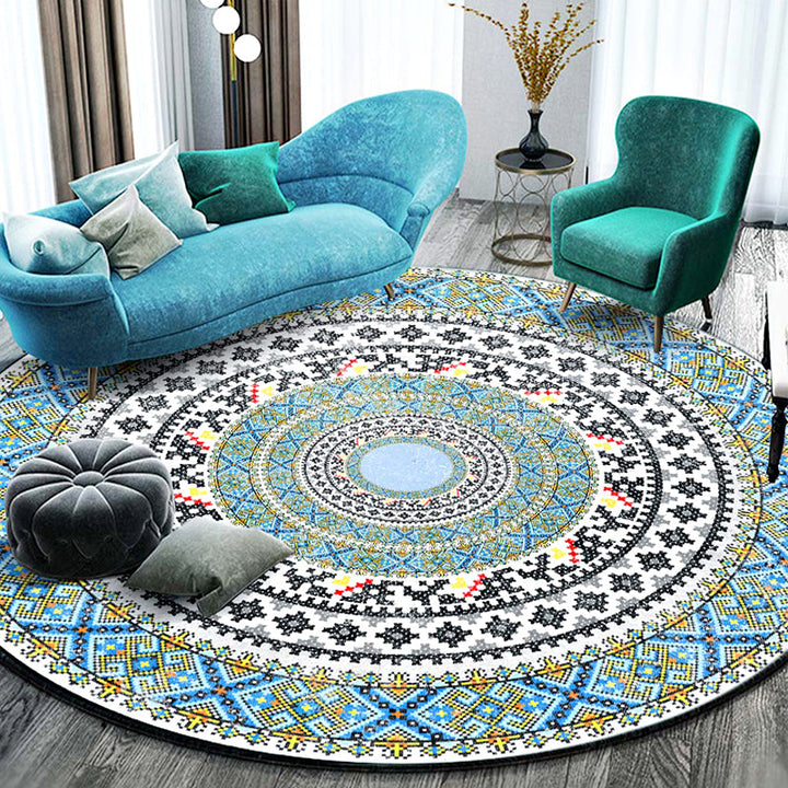 Chic Mandala Print Rug Multicolored Moroccan Rug Polypropylene Stain Resistant Pet Friendly Non-Slip Back Rug for Home | Bowlift