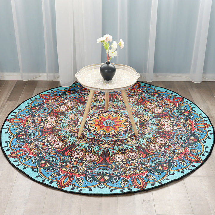BowLift | Multicolored bedroom rug Moroccan mandala printed rug Synthetic non-slip backing Washable stain-resistant rug