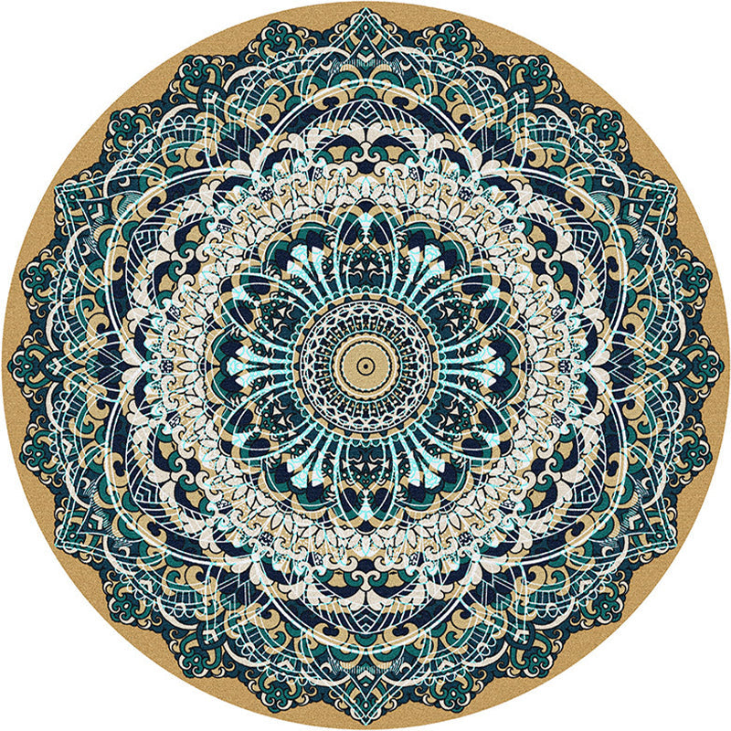 BowLift | Multicolored bedroom rug Moroccan mandala printed rug Synthetic non-slip backing Washable stain-resistant rug