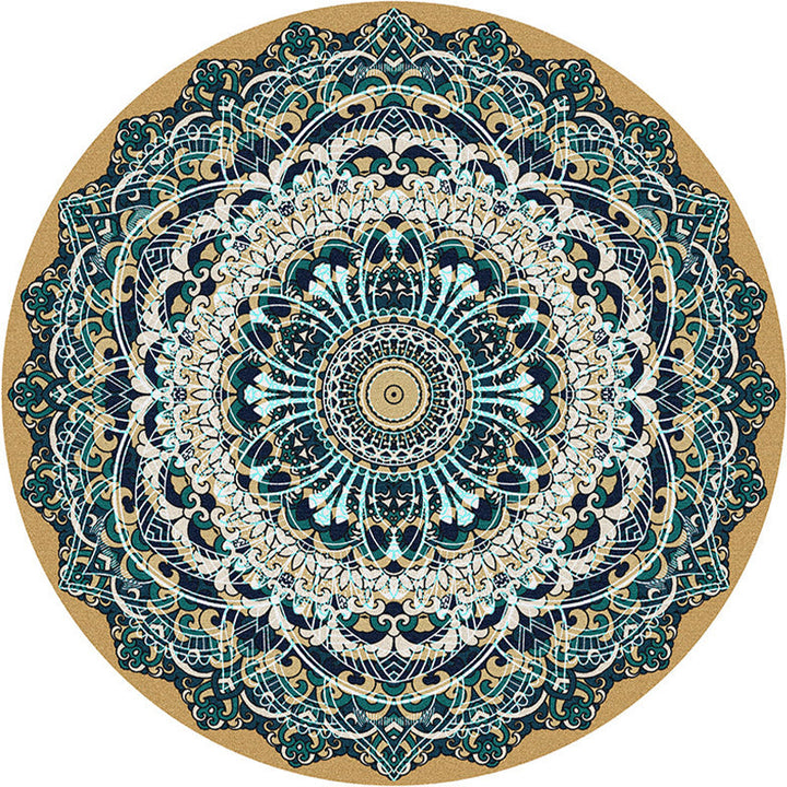 BowLift | Multicolored bedroom rug Moroccan mandala printed rug Synthetic non-slip backing Washable stain-resistant rug