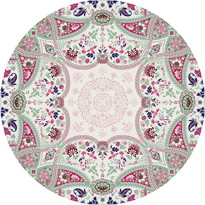 BowLift | Multicolored bedroom rug Moroccan mandala printed rug Synthetic non-slip backing Washable stain-resistant rug