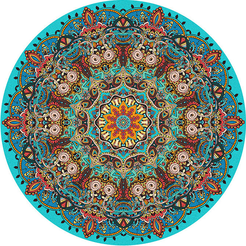 BowLift | Multicolored bedroom rug Moroccan mandala printed rug Synthetic non-slip backing Washable stain-resistant rug