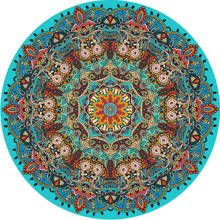 BowLift | Multicolored bedroom rug Moroccan mandala printed rug Synthetic non-slip backing Washable stain-resistant rug