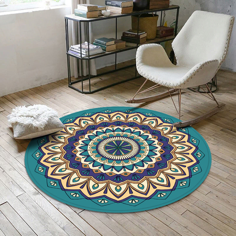 Aesthetic Mandala Rug Multicolor Moroccan Rug Polyester Non-Slip Back Washable Stain Resistant Rug for Room | Bowlift