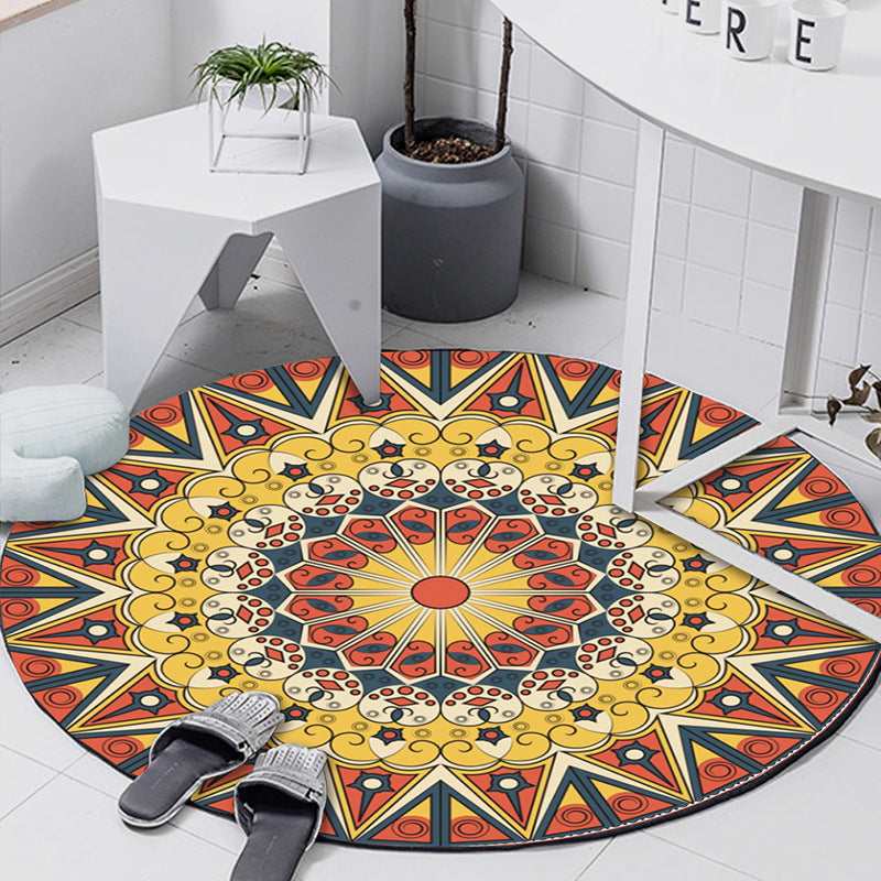 Art Deco Morocco Rug Multi-Colored Mandala Rug Pet-Friendly Machine Washable Non-Slip Rug for Bedroom | Bowlift