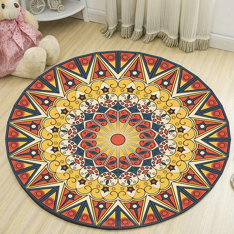 Art Deco Morocco Rug Multi-Colored Mandala Rug Pet-Friendly Machine Washable Non-Slip Rug for Bedroom | Bowlift