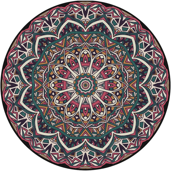Moroccan Door Mat Multicolored Mandala Rug Polypropylene Non-Slip Stain-Resistant Machine Washable Rug | Bowlift