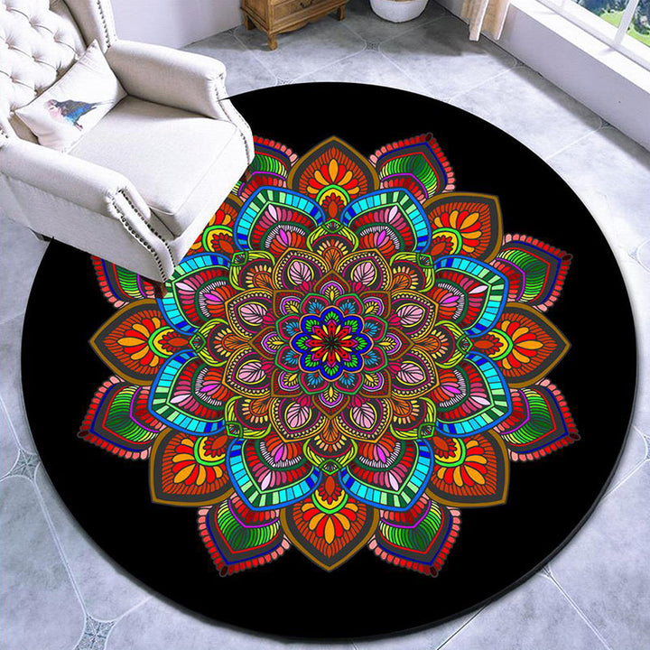 Beautiful mandala pattern rug Multi Color Moroccan area rug Polyester pet-friendly stain-resistant non-slip backing rug for tea house | Bowlift