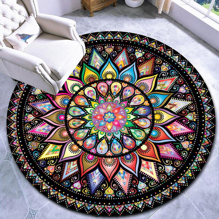 Beautiful mandala pattern rug Multi Color Moroccan area rug Polyester pet-friendly stain-resistant non-slip backing rug for tea house | Bowlift