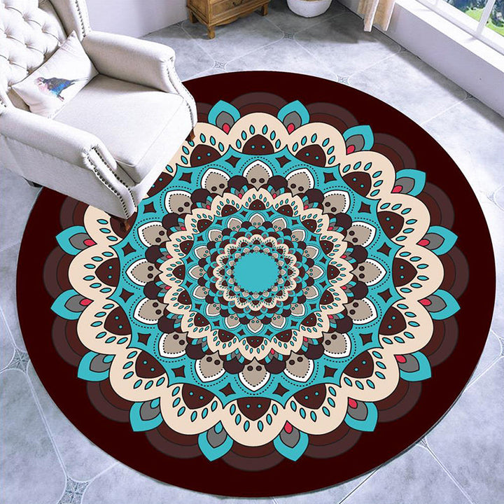 Beautiful mandala pattern rug Multi Color Moroccan area rug Polyester pet-friendly stain-resistant non-slip backing rug for tea house | Bowlift
