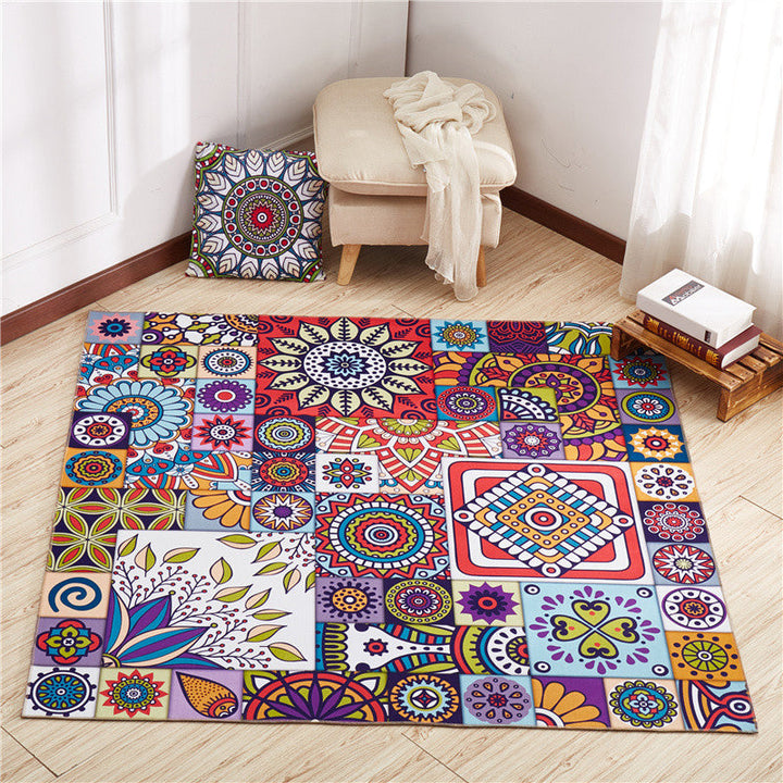 BowLift | Moroccan Mandala Patchwork Carpet Colorful Polyester Carpet Pet Friendly Non-Slip Machine Washable Carpet for Large Room