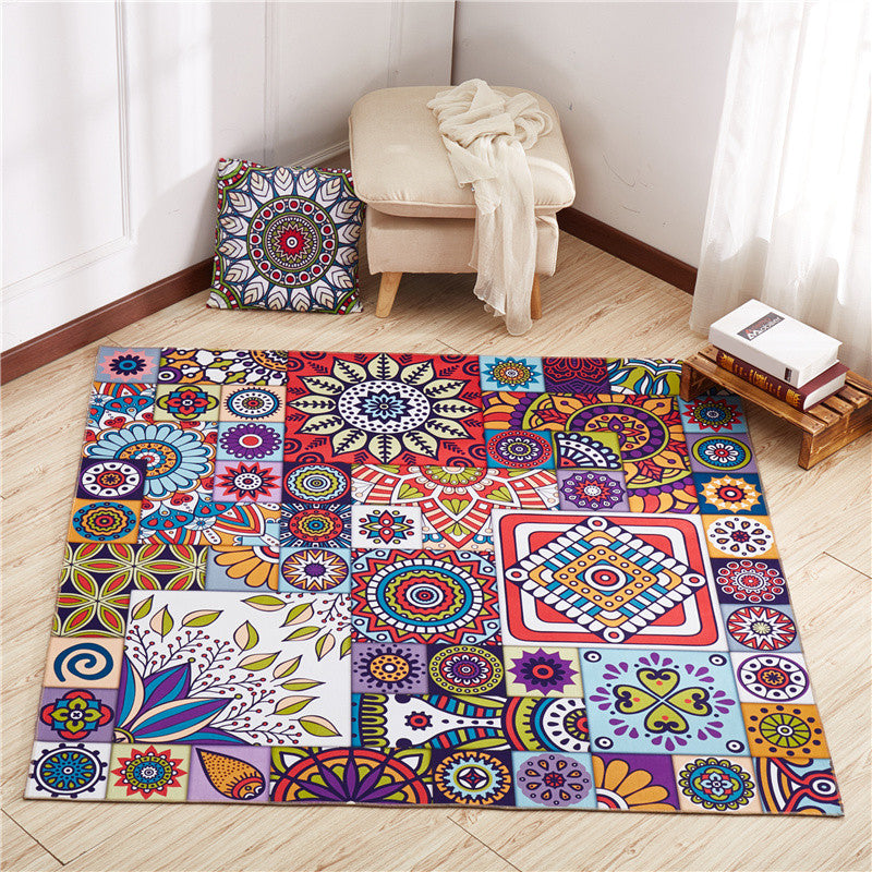 Moroccan Mandala Patchwork Rug Multi-colored Polyester Rug Pet Friendly Non-slip Machine Washable Rug for the Large Room | Bowlift