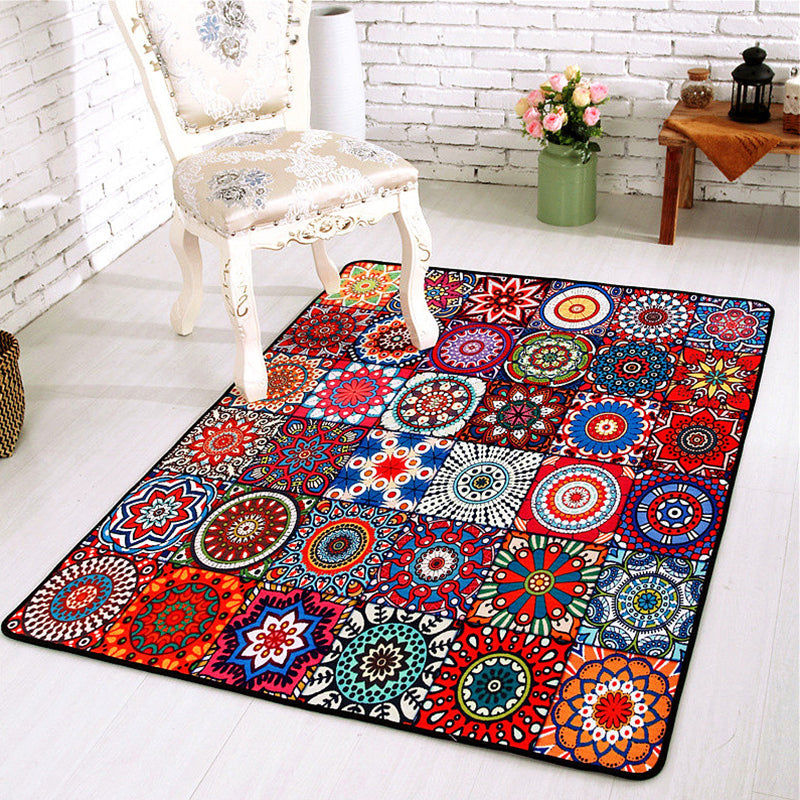 BowLift | Moroccan Mandala Patchwork Carpet Colorful Polyester Carpet Pet Friendly Non-Slip Machine Washable Carpet for Large Room