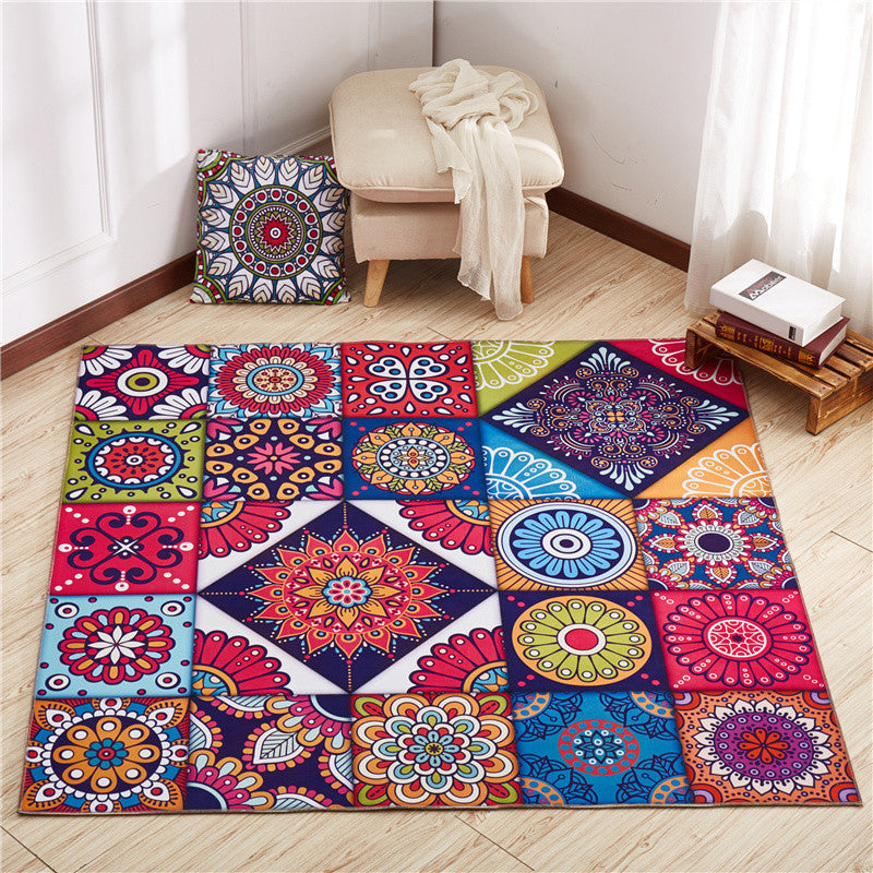 Moroccan Mandala Patchwork Rug Multi-colored Polyester Rug Pet Friendly Non-slip Machine Washable Rug for the Large Room | Bowlift