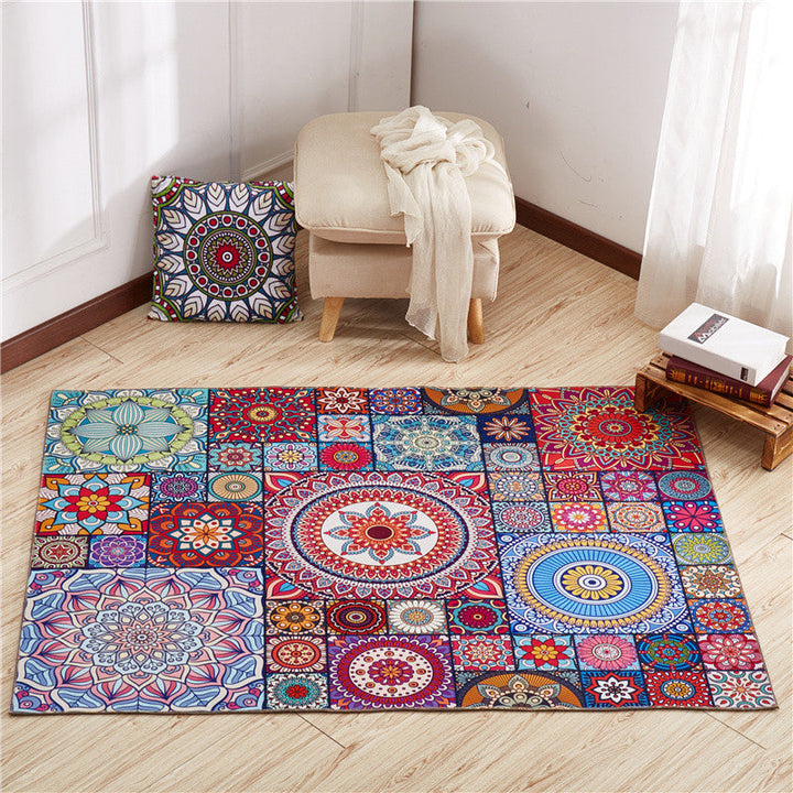 Moroccan Mandala Patchwork Rug Multi-colored Polyester Rug Pet Friendly Non-slip Machine Washable Rug for the Large Room | Bowlift