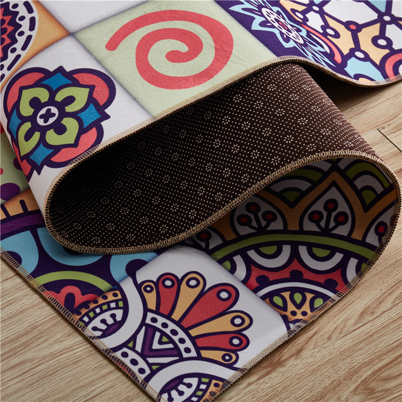 BowLift | Moroccan Mandala Patchwork Carpet Colorful Polyester Carpet Pet Friendly Non-Slip Machine Washable Carpet for Large Room