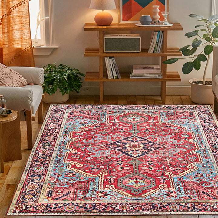 Persian Home Rug Multicolored Symmetrical Print Polyester Non-Slip Back Machine Washable Stain-Resistant Rug | Bowlift