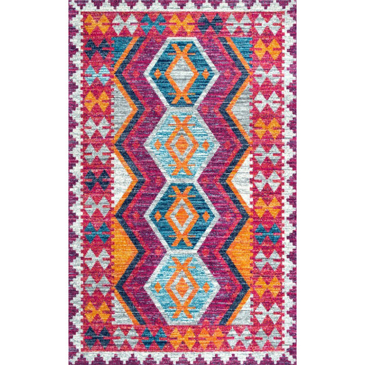 Persian Home Rug Multicolored Symmetrical Print Polyester Non-Slip Back Machine Washable Stain-Resistant Rug | Bowlift
