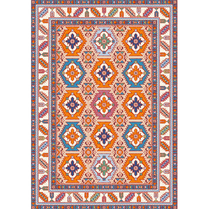 Persian Home Rug Multicolored Symmetrical Print Polyester Non-Slip Back Machine Washable Stain-Resistant Rug | Bowlift