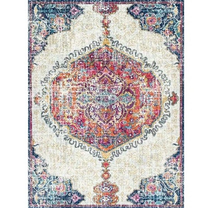Persian Home Rug Multicolored Symmetrical Print Polyester Non-Slip Back Machine Washable Stain-Resistant Rug | Bowlift