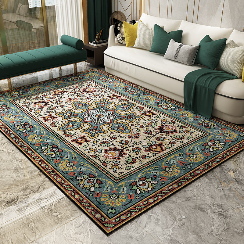 Magnificent Floral Printed Rug Multi-Color Moroccan Rug Polyester Washable Non-Slip Underlay Stain-Resistant Carpet for Guest Room | Bowlift