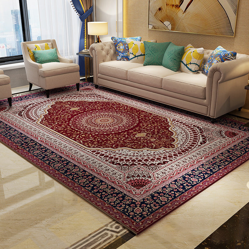 Magnificent Floral Printed Rug Multi-Color Moroccan Rug Polyester Washable Non-Slip Underlay Stain-Resistant Carpet for Guest Room | Bowlift