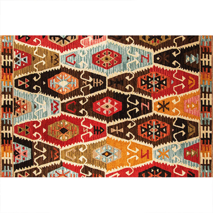 BowLift | Rustic Tribal Print Area Rug Multicolored Moroccan Rug Synthetic Washable Non-Slip Pet-Friendly Rug for the Room