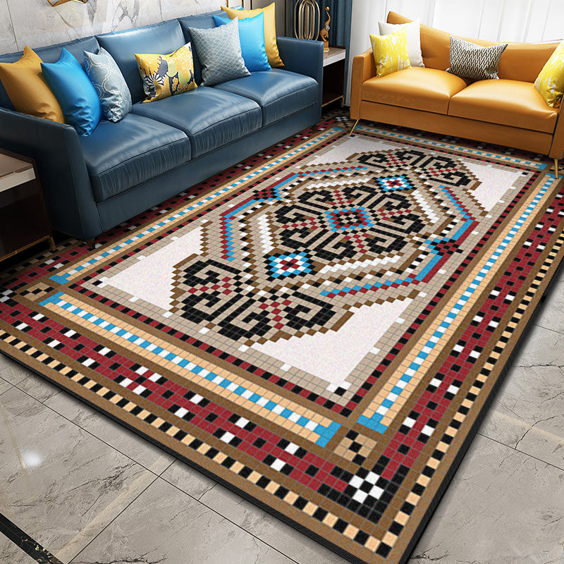 BowLift | Glam Symmetry Print Rug Multicolored Moroccan Rug Polypropylene Stain Resistant Pet Friendly Non-Slip Back Rug for Decor