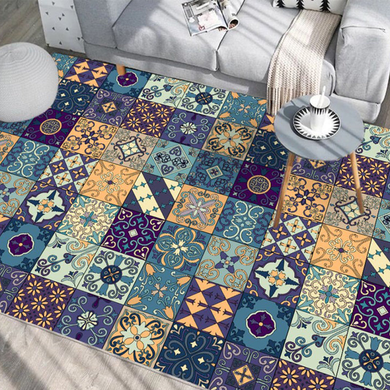BowLift | Moroccan Mosaic Print Carpet Multicolored Polyester Rug Non-Slip Back Washable Pet-Friendly Rug for Living Room