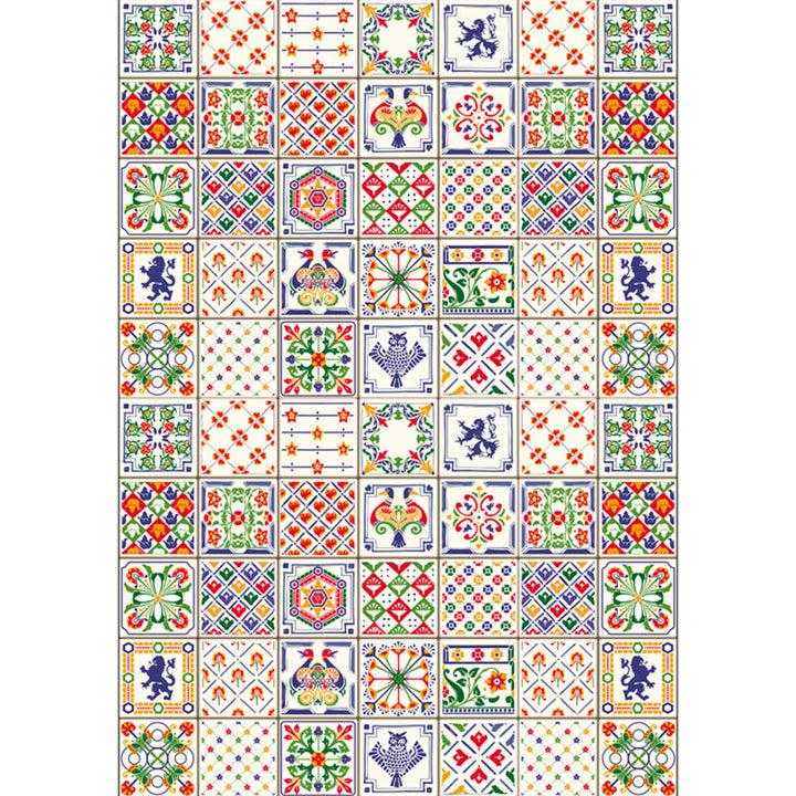 BowLift | Moroccan Mosaic Print Carpet Multicolored Polyester Rug Non-Slip Back Washable Pet-Friendly Rug for Living Room