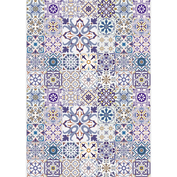 BowLift | Moroccan Mosaic Print Carpet Multicolored Polyester Rug Non-Slip Back Washable Pet-Friendly Rug for Living Room