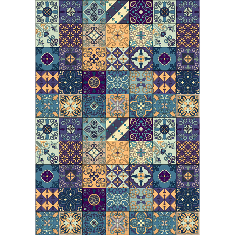 BowLift | Moroccan Mosaic Print Carpet Multicolored Polyester Rug Non-Slip Back Washable Pet-Friendly Rug for Living Room