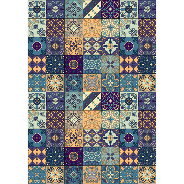 BowLift | Moroccan Mosaic Print Carpet Multicolored Polyester Rug Non-Slip Back Washable Pet-Friendly Rug for Living Room