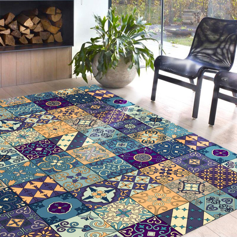 BowLift | Moroccan Mosaic Print Carpet Multicolored Polyester Rug Non-Slip Back Washable Pet-Friendly Rug for Living Room