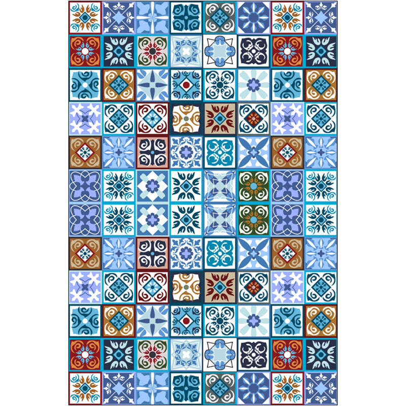 BowLift | Moroccan Mosaic Print Carpet Multicolored Polyester Rug Non-Slip Back Washable Pet-Friendly Rug for Living Room