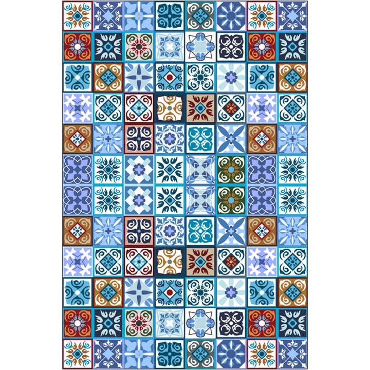 BowLift | Moroccan Mosaic Print Carpet Multicolored Polyester Rug Non-Slip Back Washable Pet-Friendly Rug for Living Room
