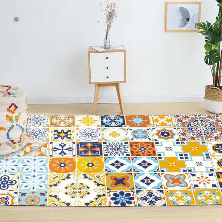 BowLift | Moroccan Mosaic Print Carpet Multicolored Polyester Rug Non-Slip Back Washable Pet-Friendly Rug for Living Room