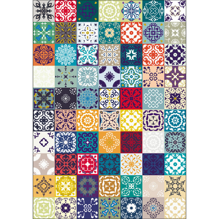 BowLift | Moroccan Mosaic Print Carpet Multicolored Polyester Rug Non-Slip Back Washable Pet-Friendly Rug for Living Room