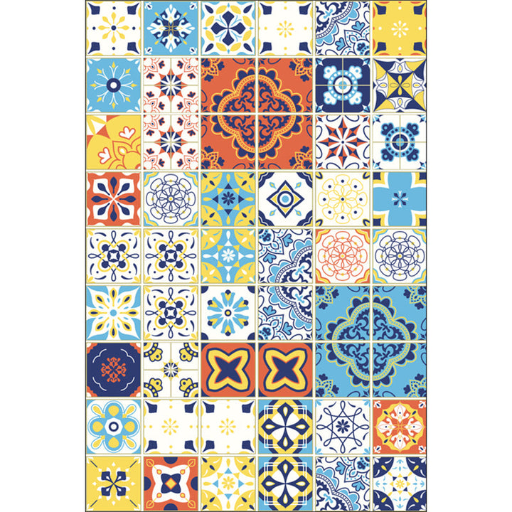 BowLift | Moroccan Mosaic Print Carpet Multicolored Polyester Rug Non-Slip Back Washable Pet-Friendly Rug for Living Room