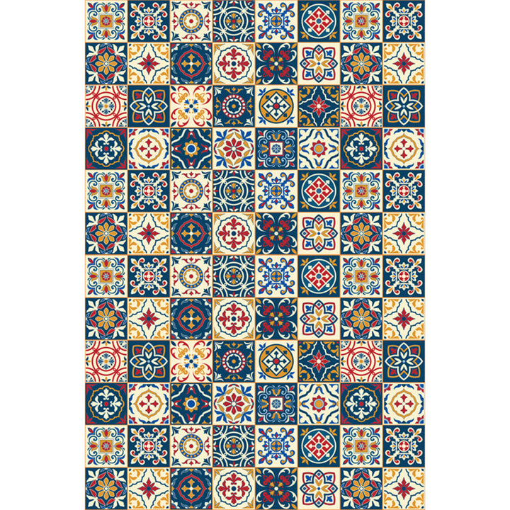 BowLift | Moroccan Mosaic Print Carpet Multicolored Polyester Rug Non-Slip Back Washable Pet-Friendly Rug for Living Room
