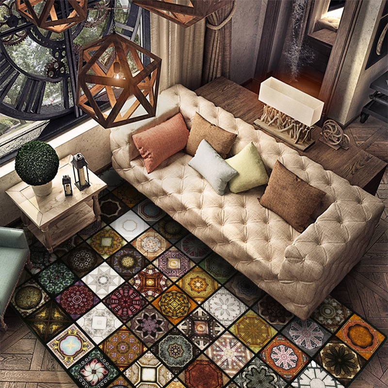 Chic Multicolor Moroccan Carpet Polypropylene Mosaic Rug Non-Slip Back Machine Washable Stain Resistant Rug for Entrance Area | Bowlift